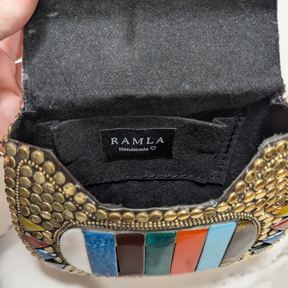 RAMLA Gold Mosaic Studded Metal Colorful Stone Mini Crossbody NWOT - Picture 5 of 5